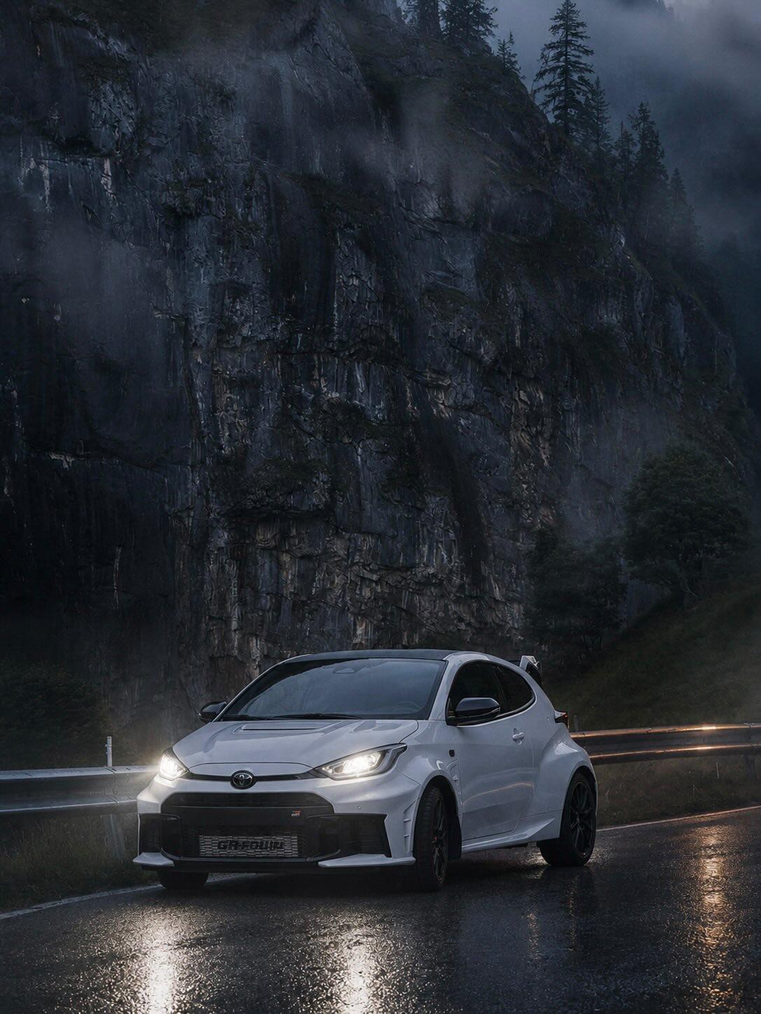 Toyota GR Yaris – Kundenprojekt nach Aufbereitung bei Nacht in den Bergen, CarShineManufaktur Tirol